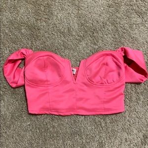 Superdown pink off the shoulder crop top